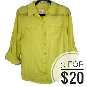 Chico's Lime Green Sheer Button Down Blouse / 0
